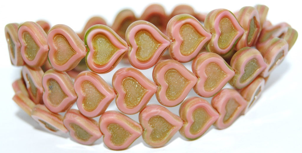 Table Cut Heart Beads With Heart, 77553 Matte (77553 M), Glass, Czech Republic