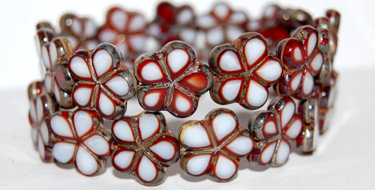 Table Cut Flower Beads, Coral 43400 (7913 43400), Glass, Czech Republic