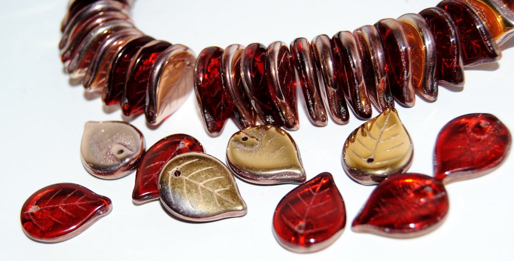 Leaf Pressed Glass Beads, Transparent Red 27101 (90060 27101), Glass, Czech Republic