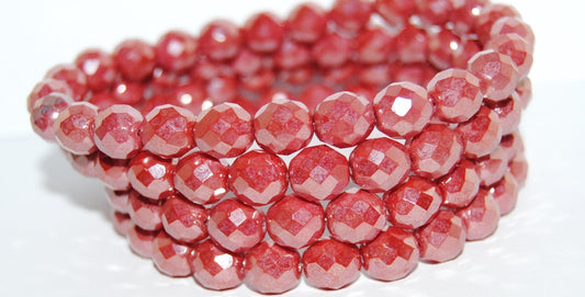 Fire Polished Round Faceted Beads, Opaque Red Hematite (93210 14400), Glass, Czech Republic
