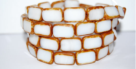 Table Cut Rectangle Beads, White Travertin (2010 86800), Glass, Czech Republic