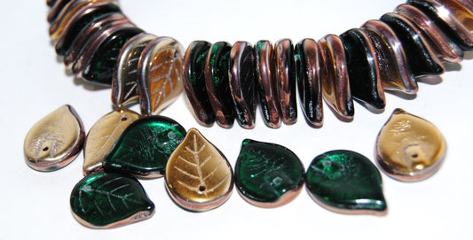 Leaf Pressed Glass Beads, Transparent Green Emerald 27101 (50710 27101), Glass, Czech Republic