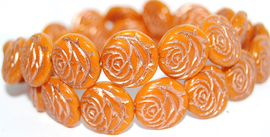 Round Flat Rose Flower Pressed Glass Beads, (81260 54200), Glass, Czech Republic