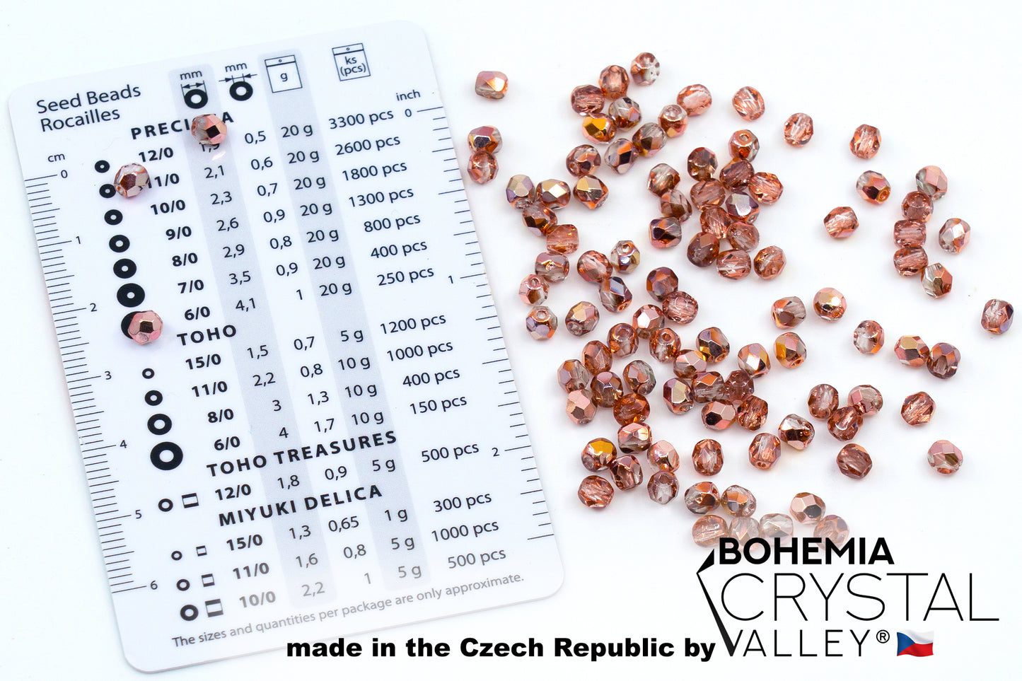 多面火抛光压制捷克玻璃珠，水晶铜 Capri Apollo 00030-27101