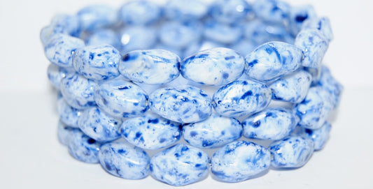 Twisted Oval Pressed Glass Beads, Chalk White Lava Glass Blue (3000 Lava Glass Blue), Glass, Czech Republic