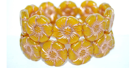 6-Petal Flower Pressed Glass Beads, Opal Yellow 54200 (81210 54200), Glass, Czech Republic