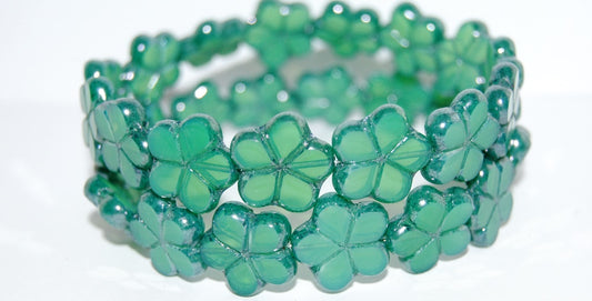 Table Cut Flower Beads, Opal Aqua Luster Blue Full Coated (61100 14464), Glass, Czech Republic