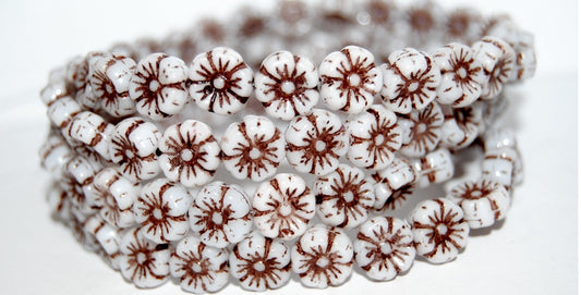 Hawaii Flower Pressed Glass Beads, White 44817 (2010 44817), Glass, Czech Republic