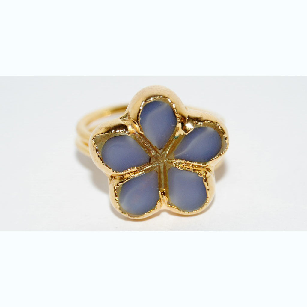 Adjustable Ring with Polished Czech Glass Bead, Flower 17 mm (G-3-D)
