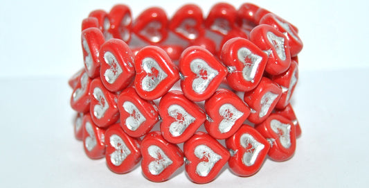 Heart With Heart Pressed Glass Beads, Red 54201 (93190 54201), Glass, Czech Republic