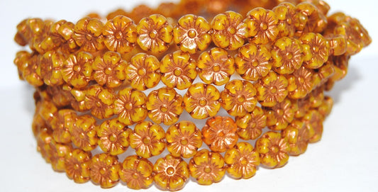 Hawaii Flower Pressed Glass Beads, Opal Yellow 55307 (81210 55307), Glass, Czech Republic