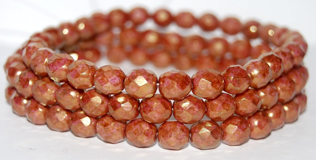 Fire Polished Round Faceted Beads, White Stain With Luster Red (2010 65491), Glass, Czech Republic