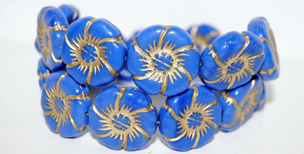 6-Petal Flower Pressed Glass Beads, Opaque Blue 54202 (33070 54202), Glass, Czech Republic