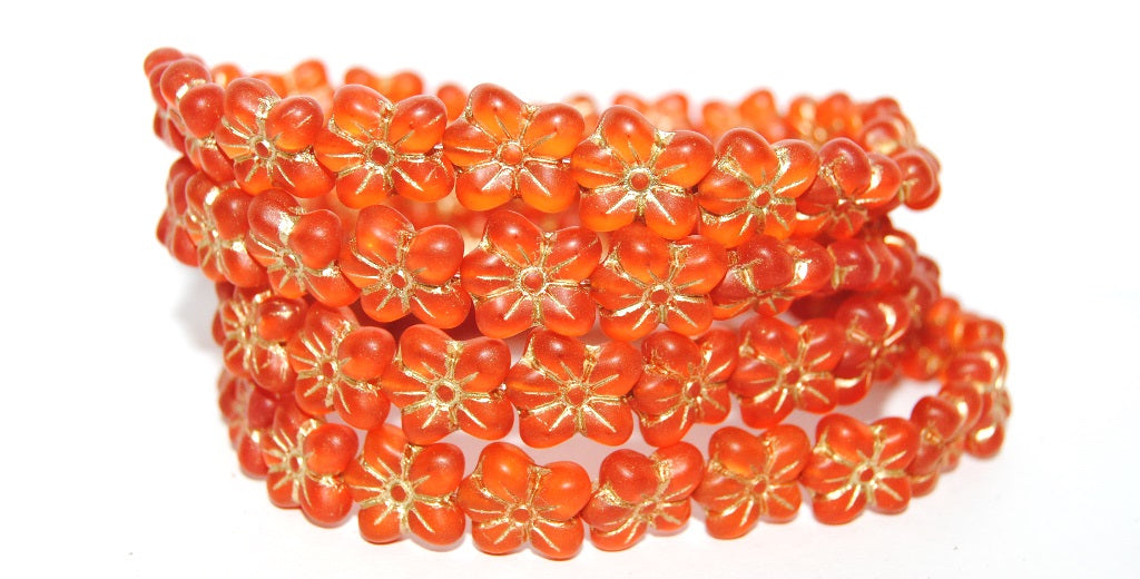 Flower Pressed Glass Beads, Transparent Orange 54202M (90020 54202M), Glass, Czech Republic