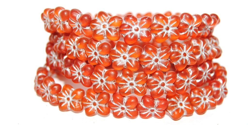 Flower Pressed Glass Beads, Transparent Orange 54201M (90020 54201M), Glass, Czech Republic