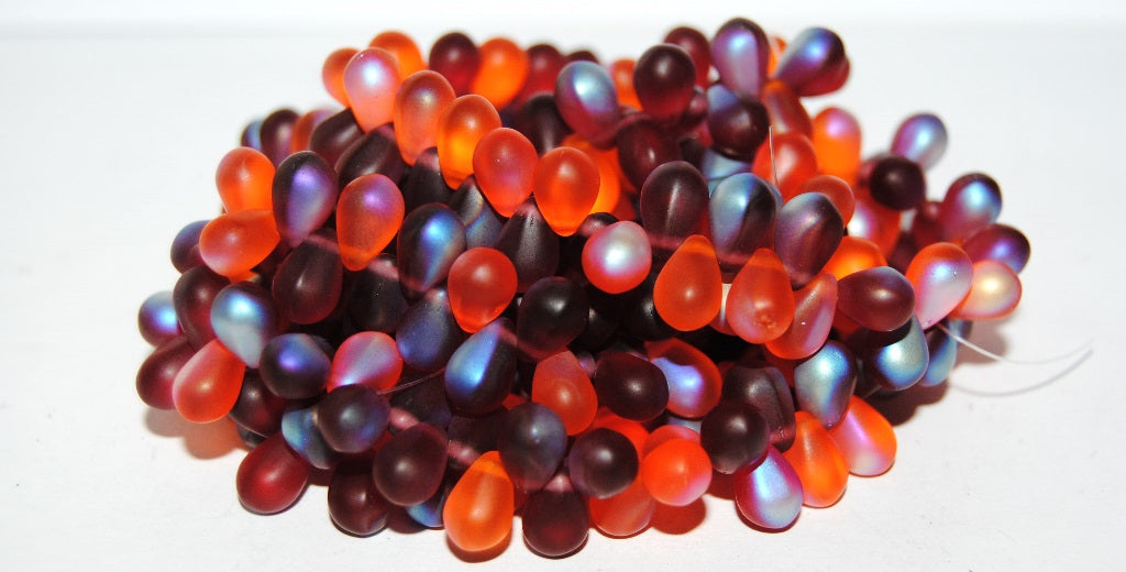 Pear Drop Pressed Glass Beads, Mixed Colors Ruby Abm (Mix Ruby Abm), Glass, Czech Republic