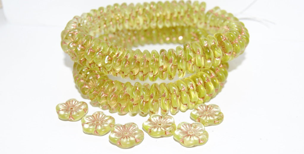 5 Petal Flower Pressed Glass Beads, Transparent Yellow 54200 (80120 54200), Glass, Czech Republic