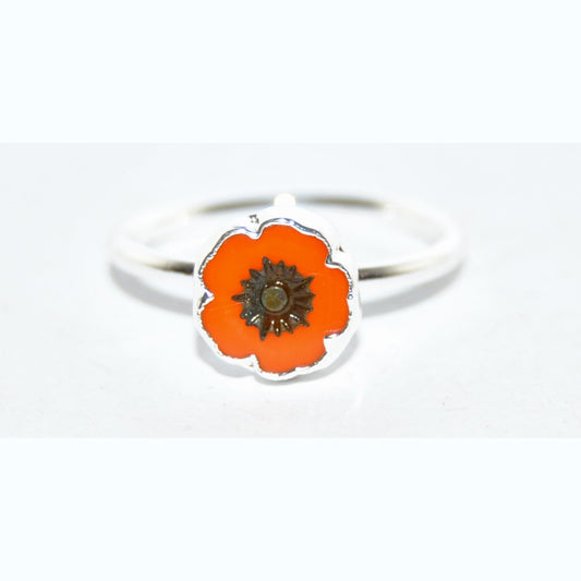 Adjustable Ring with Polished Czech Glass Bead, Hawaiian Flower 8 mm (G-33-CH)