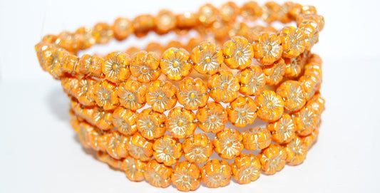 Hawaii Flower Pressed Glass Beads, Opaque Yellow 54202 (93120 54202), Glass, Czech Republic