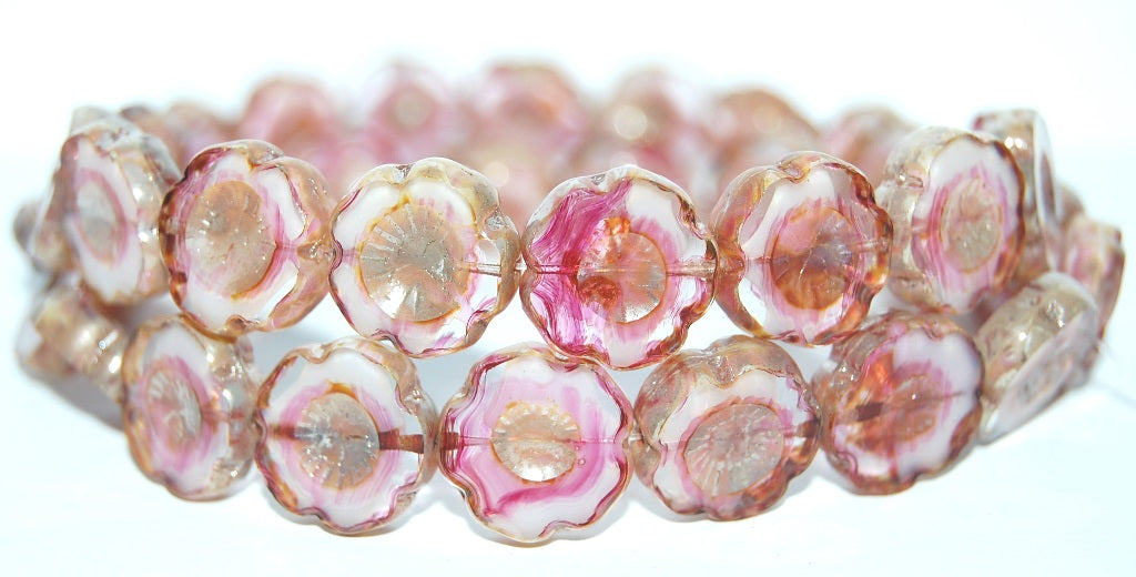 Table Cut Round Beads Hawaii Flowers, (75014 43400), Glass, Czech Republic