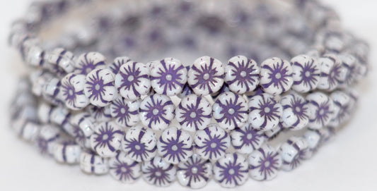 Hawaii Flower Pressed Glass Beads, White 46420B (2010 46420B), Glass, Czech Republic