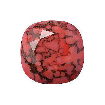 Rounded Square Faceted Pointed Back (Doublets) Crystal Glass Stone, Red 3 Matrix Colours (Coral-Matrix), Czech Republic
