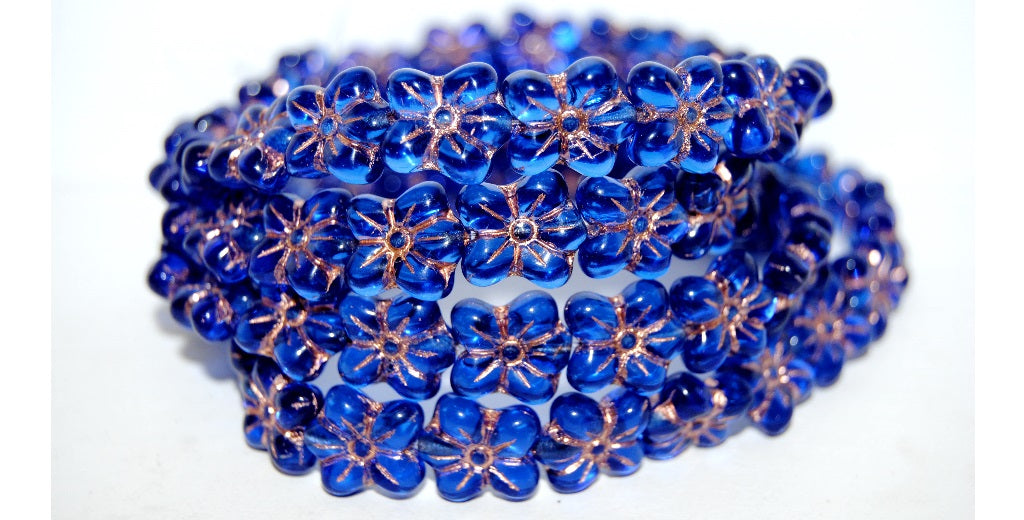 Flower Pressed Glass Beads, Transparent Blue 54200 (30060 54200), Glass, Czech Republic