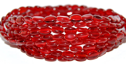 Oval Pressed Glass Beads, Ruby Red (90080), Glass, Czech Republic