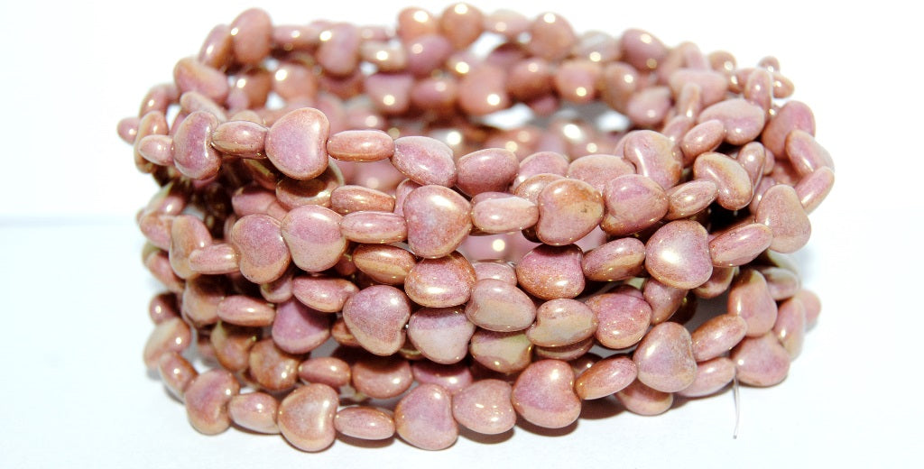 Heart Pressed Glass Beads, White Luster Red Full Coated (2010 14495), Glass, Czech Republic