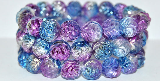 Round Rose Pressed Glass Beads, Crystal 48202 (30 48202), Glass, Czech Republic