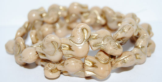 Elephant Animal Pressed Glass Beads, Beige 54202 (13020 54202), Glass, Czech Republic