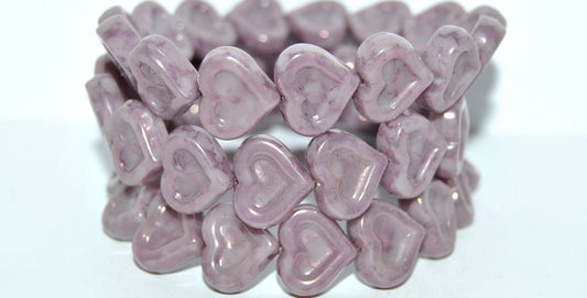 Heart With Heart Pressed Glass Beads, Opaque Amethyst Terracotta Lila (23030 15494), Glass, Czech Republic