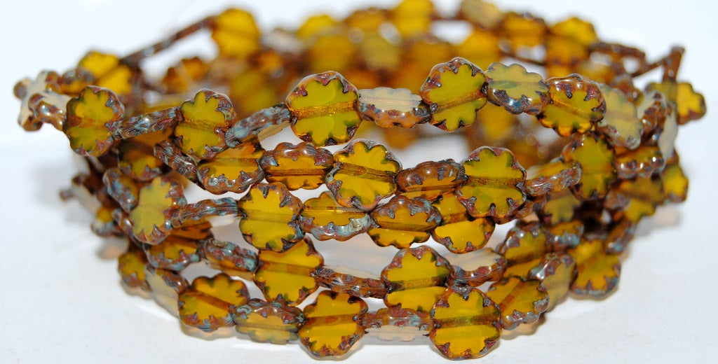 Table Cut Round Flower Beads , Opal Yellow 43400 (81210 43400), Glass, Czech Republic