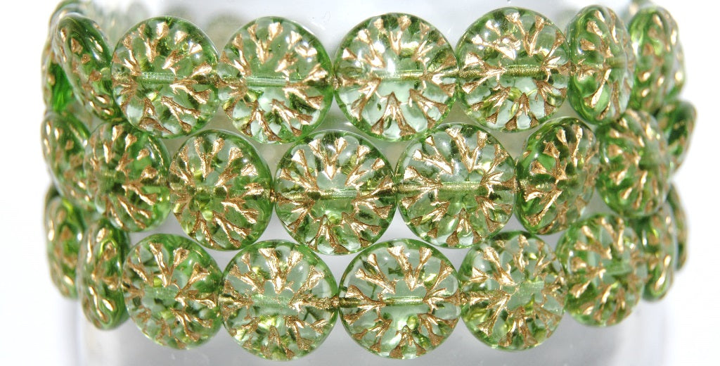 Round Flower Edelweiss Pressed Glass Beads, (50510 54202), Glass, Czech Republic
