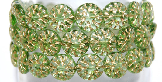 Round Flower Edelweiss Pressed Glass Beads, (50510 54202), Glass, Czech Republic