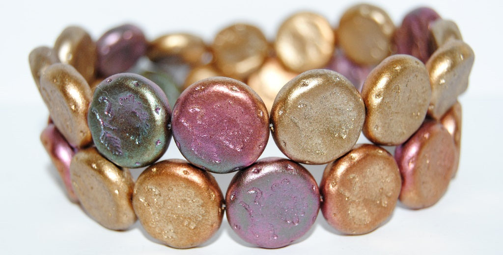 Round Flat With Flower Marguerite Pressed Glass Beads, 1620 (1620), Glass, Czech Republic