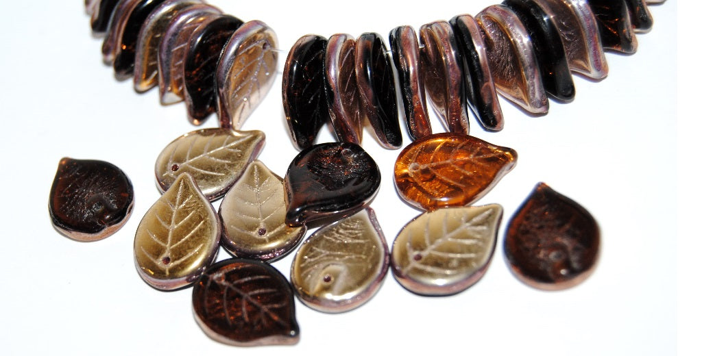Leaf Pressed Glass Beads, Transparent Brown 230 27101 (10220 230 27101), Glass, Czech Republic