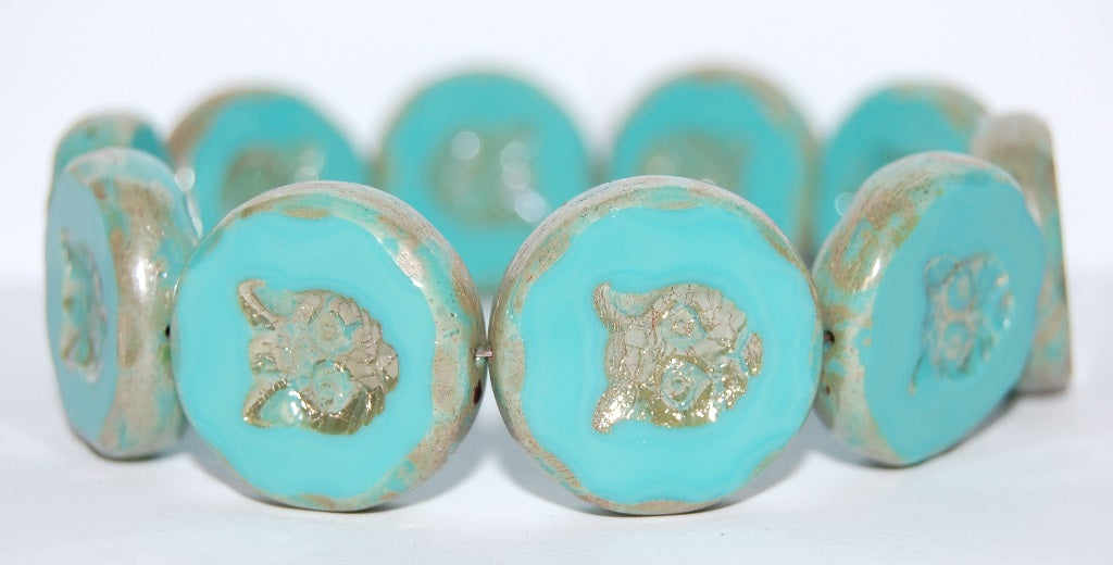 Table Cut Round Beads With Cat, Turquoise 43400 (63130 43400), Glass, Czech Republic