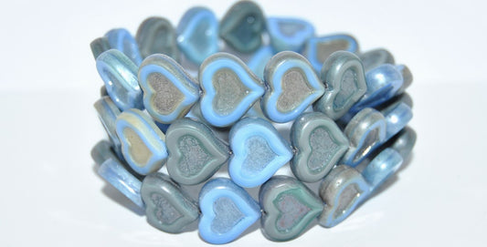 Table Cut Heart Beads With Heart, Blue Mixed Colors Luster Blue Full Coated 2 (Blue Mix/14464 2), Glass, Czech Republic
