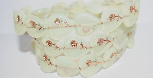 Heart Pressed Glass Beads With Flower, Beige 54200 (84000 54200), Glass, Czech Republic