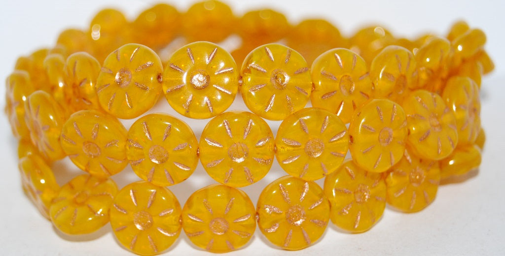 Flower Pressed Glass Beads, Opal Yellow 54200 (81210 54200), Glass, Czech Republic