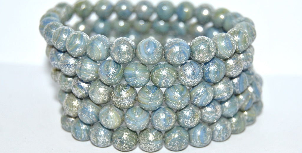 Round Pressed Glass Beads Druck, Sssss Terracotta Silver (Sssss 15481), Glass, Czech Republic