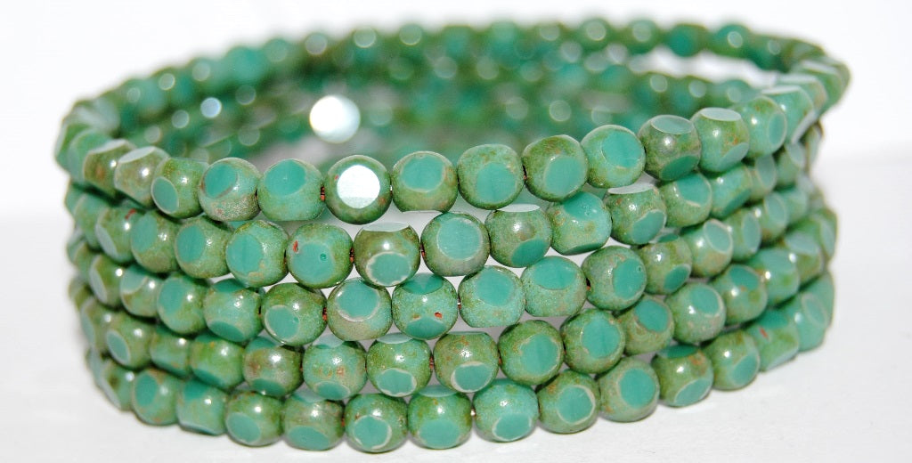 3-Cut Round Beads, Turquoise 43400 (63130 43400), Glass, Czech Republic