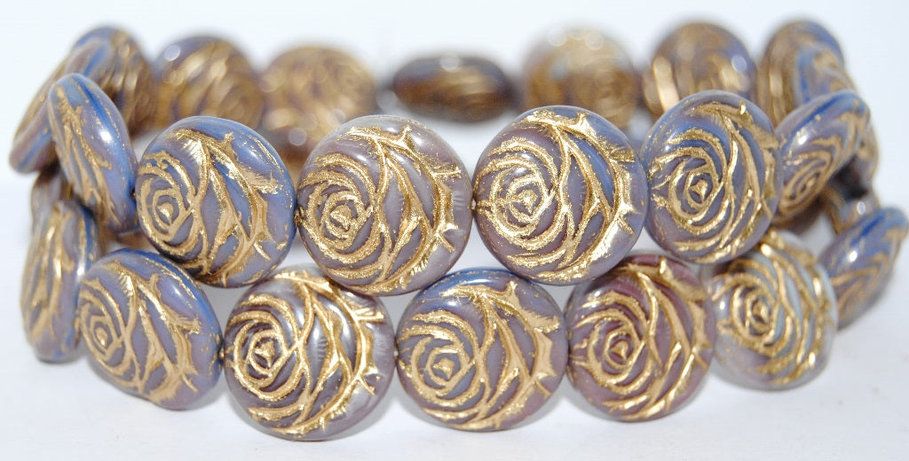Round Flat Rose Flower Pressed Glass Beads, (37724 54202), Glass, Czech Republic