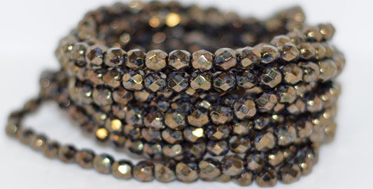 Fire Polished Round Faceted Beads, Black Senegal Violet (23980 15695), Glass, Czech Republic