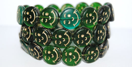 Smile Flat Round Pressed Glass Beads, (50130Mix 54202M), Glass, Czech Republic