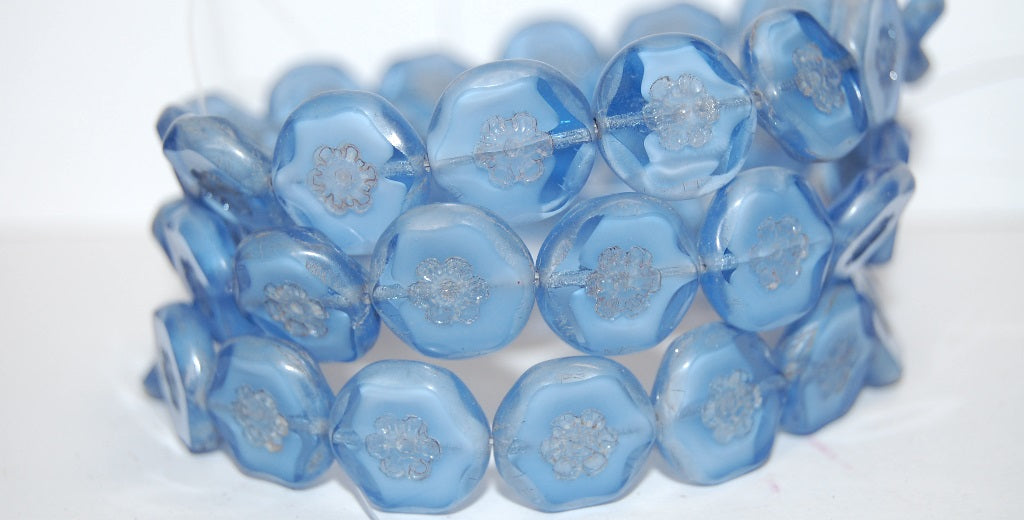 Table Cut Round Beads With Flower, 6308 Luster Cream (6308 14401), Glass, Czech Republic