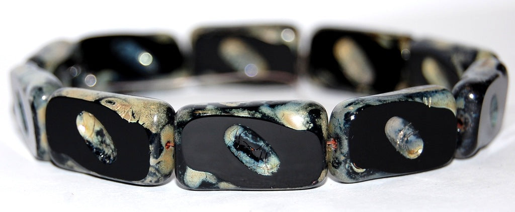 Table Cut Rectangle Beads With Oval, Black 43400 (23980 43400), Glass, Czech Republic