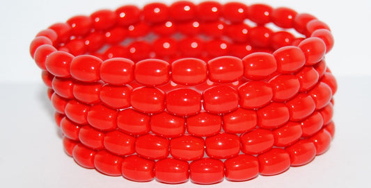 Olive Oval Pressed Glass Beads, Red (93190), Glass, Czech Republic