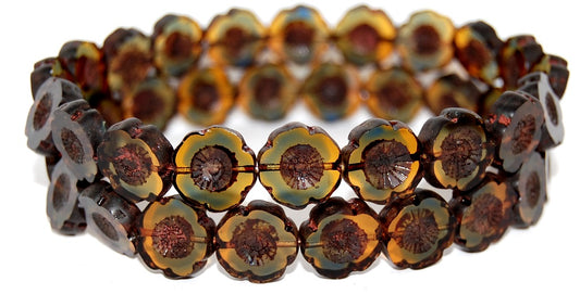 Table Cut Round Beads Hawaii Flowers, 37101 Travertin (37101 86800), Glass, Czech Republic